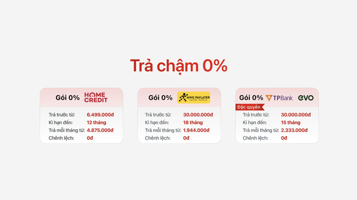 Các gói trả góp 0% khi đặt trước iPhone Duo. Ảnh: Thế Giới Di Động
