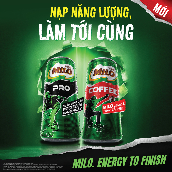 “Nạp năng lượng, làm tới cùng” cùng MILO PRO và MILO COFFEE – tiếp sức cho hành trình chinh phục mọi mục tiêu.