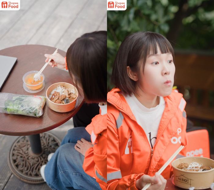 Chỉ xem Chi ăn thôi cũng đã thấy thèm rồi, bảo sao dân tình không rủ nhau lên ShopeeFood để order một phần bún chả của Phở Nhà Khoai.