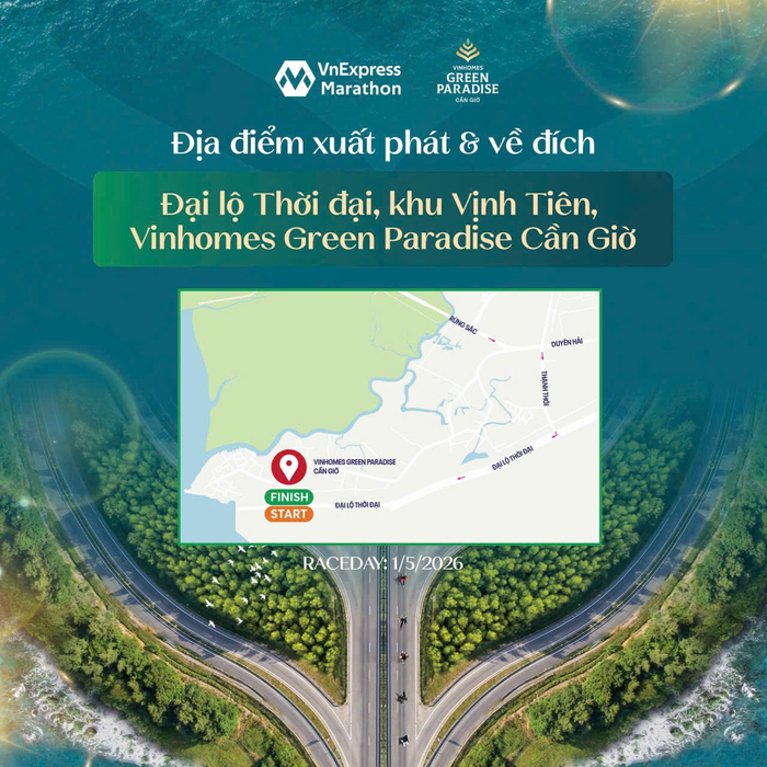 Điểm xuất phát và về đích nằm tại khu Vịnh Tiên, Vinhomes Green Paradise Cần Giờ