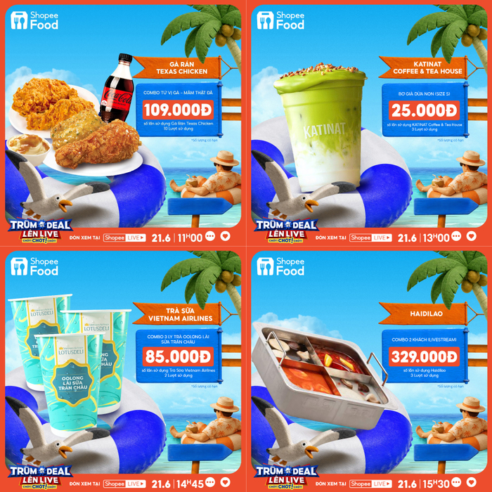 Từ 9h30 đến 16h chủ nhật 21/6 này, đừng quên hoàn thành “nhiệm vụ hệ thống” là săn deal ăn ngon cho cả tuần trên Trùm Deal Lên Live của ShopeeFood.
