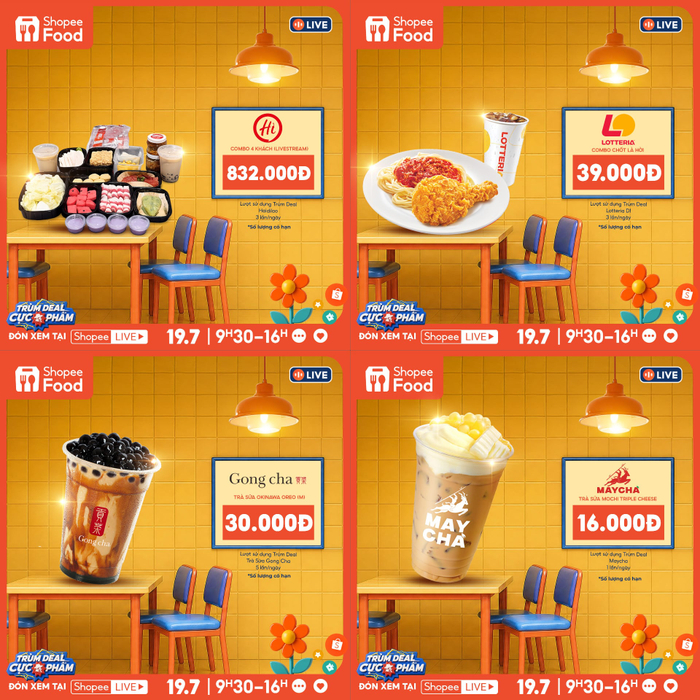 Chỉ cần vào Trùm Deal Lên Live 19/7, người dùng có thể lấp đầy giỏ hàng với hàng loạt deal từ món ngon đến đồ uống, sẵn sàng cho mọi cuộc hẹn mùa hè.