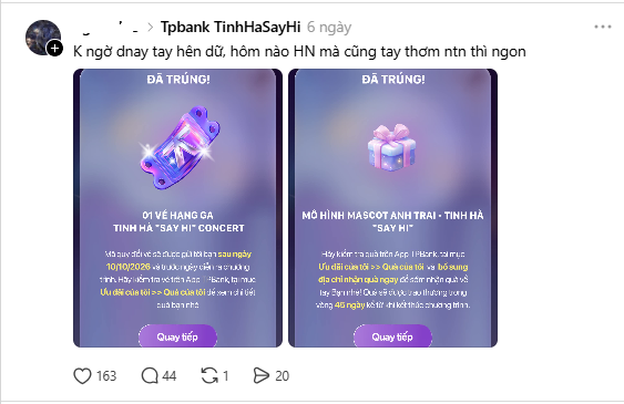 Fan Tinh Hà “Say Hi” liên tục săn được vé Concert và merchandise độc quyền khi trải nghiệm tiện ích trên App TPBank.