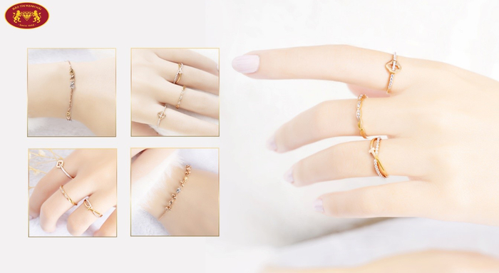 Nhẫn vàng, lắc vàng 18K Pretty phù hợp với nhiều phong cách khác nhau.