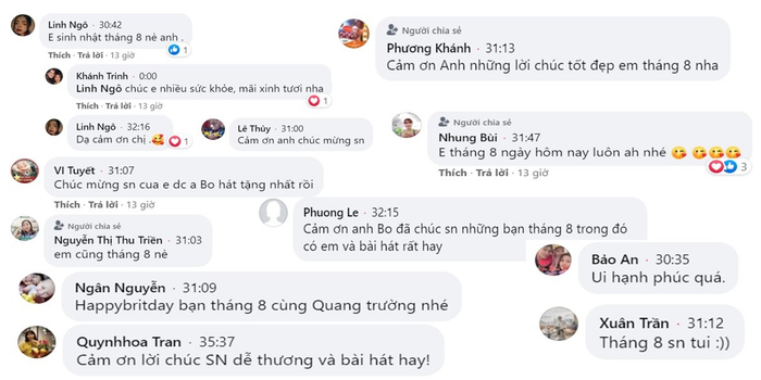 Nhiều khán giả đã để lại bình luận để chúc mừng những bạn có sinh nhật tháng 8 - tháng mà cả nước Việt Nam tập trung phòng chống dịch COVID-19 khiến nhiều hoạt động vui chơi, giải trí phải tạm thời hoãn lại 