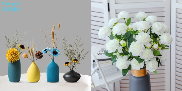 Bình hoa sứ tinh tế, sang trọng với nhiều gam màu hay hoa trà mao lương trắng muốt, hứa hẹn là điểm nhấn cho mọi không gian