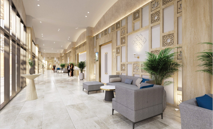 Hành lang tầng 2 với màu trắng sáng chủ đạo