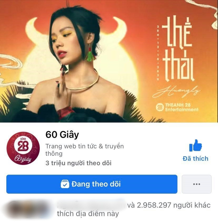 Fanpage 60 Giây với lượt thích và theo dõi khủng.