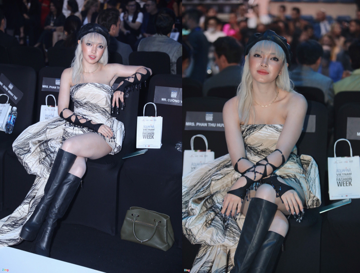 Gu thời trang giúp Châu Bùi nổi bật trên hàng ghế đầu. Thời gian gần đây, nàng fashionista gốc Hà thành được đánh giá cao vì nhuộm tóc bạch kim.