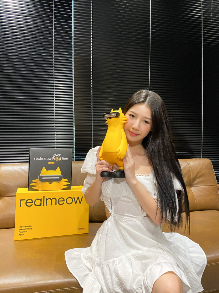 Là một trong những người đầu tiên làm quen với chú mèo Realmeow, ca sĩ Amee chia sẻ: “Thật vinh dự và hạnh phúc khi là một trong những người đầu tiên trên thế giới nhận được món quà của 'siêu anh hùng' đến từ gia đình Realme: Realmeow”.