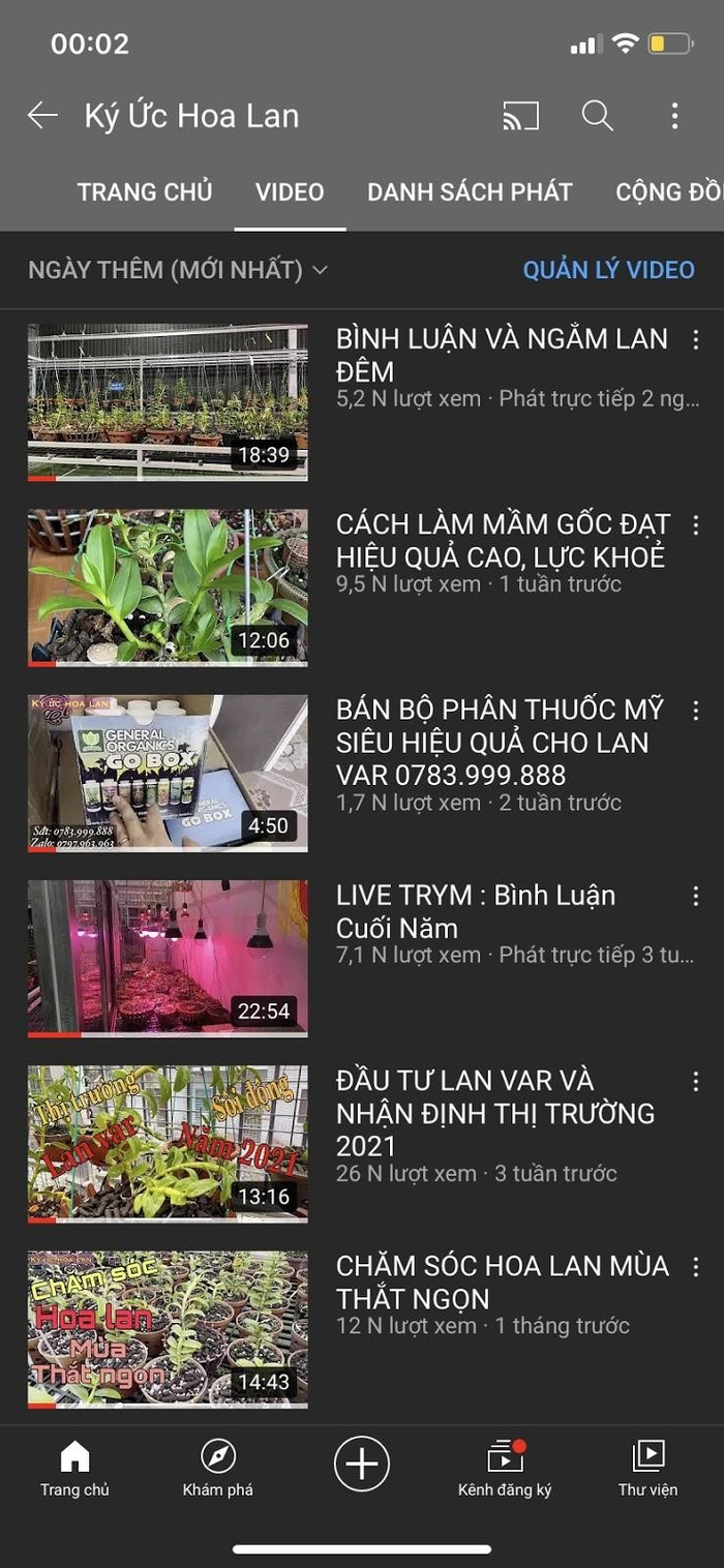 Kênh&nbsp;Youtube&nbsp;“Ký ức hoa lan” của nghệ nhân trồng lan Đỗ Việt Đức với gần 30.000 người theo dõi.