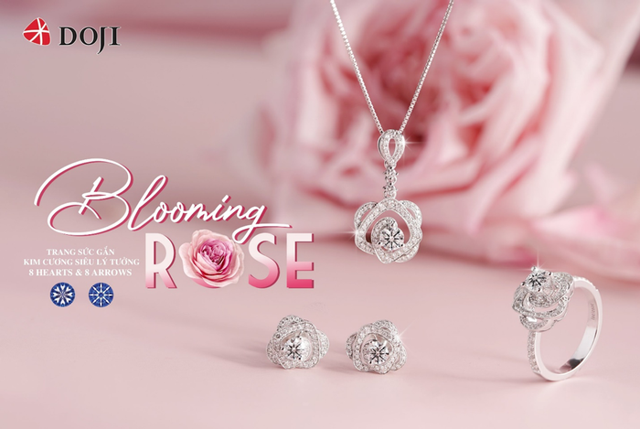 Tái hiện những cánh hoa màu nhạt tạo thành một lớp bồng bềnh, nhẹ nhàng đầy thơ mộng bao phủ lấy những cánh hoa màu hồng đậm quyến rũ ở bên trong, Bộ sưu tập “Blooming Rose” lấy cảm hứng từ đóa hồng Ohara xinh đẹp và kiều diễm