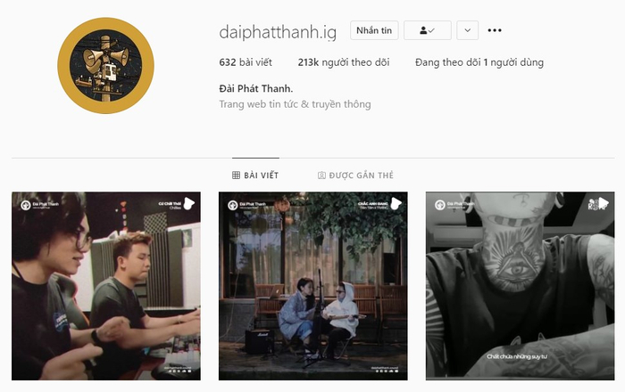 Instagram của Đài Phát Thanh với hơn 213 nghìn lượt theo dõi