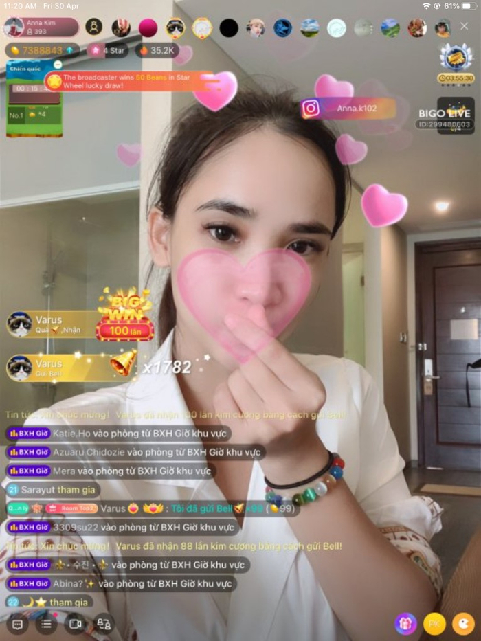Phát thanh viên Bigo Live, Anna (Bigo ID: @ 299480603), kiếm được 50-100 triệu đồng mỗi tháng nhờ livestream trên Bigo Live.