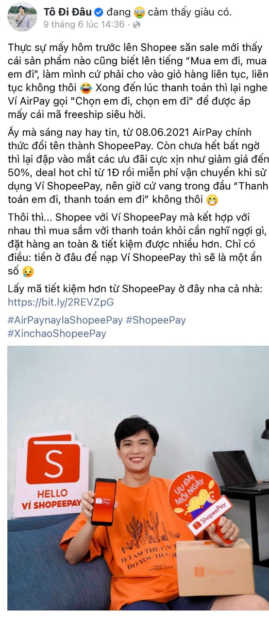 Tô Đi Đâu cho biết bản thân rất đam mê mua sắm online và thanh toán với ShopeePay