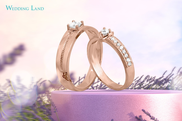 Các cô dâu yêu thích sự lãng mạn, ngọt ngào chắc chắn không thể bỏ qua nhẫn cưới kìm cương vàng hồng của Wedding Land