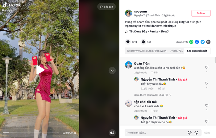 Tiktoker với hơn 200K followers cover điệu nhảy chào xuân Nhâm Dần.