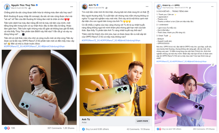 Hoa hậu Thùy Tiên, ca sĩ Anh Tú và MC Khánh Vy chia sẻ màu sắc yêu thích trên OPPO Reno7 Series