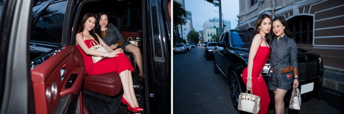 Cả hai tranh thủ tạo dáng bên cạnh siêu xe.