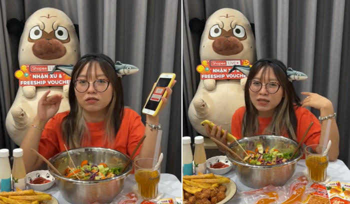 Cô nàng Pít Ham Ăn tận tình hướng dẫn người xem cách tận dụng hết ưu đãi từ Shopee và nhà bán hàng khi mua hàng qua livestream.