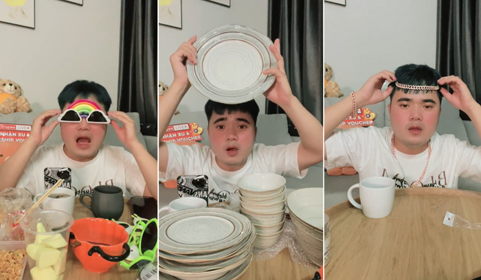 Mắt kính cầu vồng ắt hẳn sẽ được dân tình tích cực truy lùng sau khi được Bông Tím lăng-xê trên sóng livestream. Ngoài ra, anh chàng còn khoe sắm được cả bộ chén dĩa sứ cực chất lượng hay bộ trang sức “giàu sang” nhờ chăm chỉ xem Shopee Live.