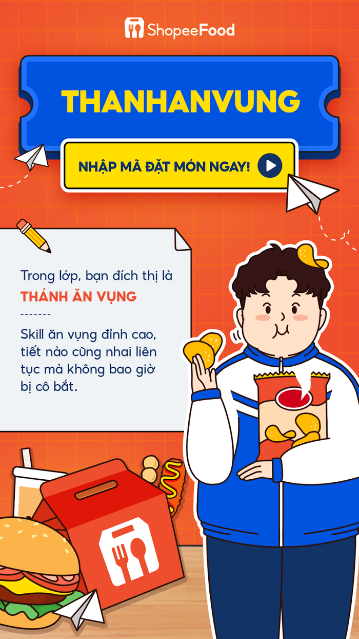 Mặc cho đám bạn trêu chọc “cái miệng không yên, cái bụng không đáy”, ShopeeFood vẫn tặng bạn mã THANHANVUNG để được thỏa sức nhâm nhi món khoái khẩu nha!