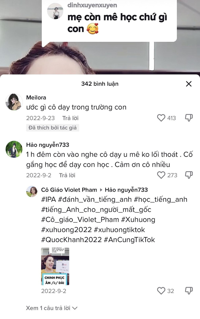 Cô giáo Violet Phạm chăm chỉ tương tác cùng người học tiếng Anh