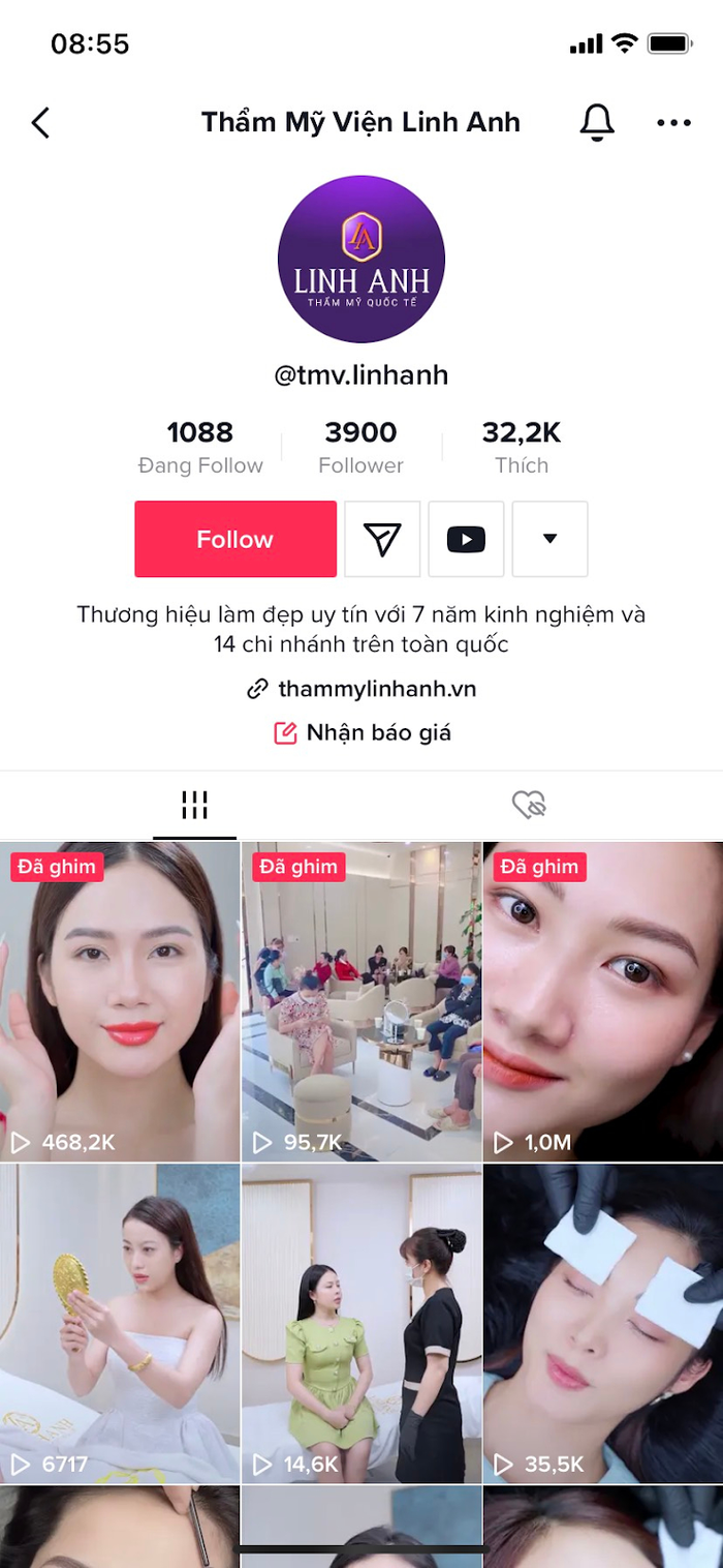 Kênh TikTok Thẩm mỹ viện Linh Anh được đông đảo các bạn yêu thích và theo dõi