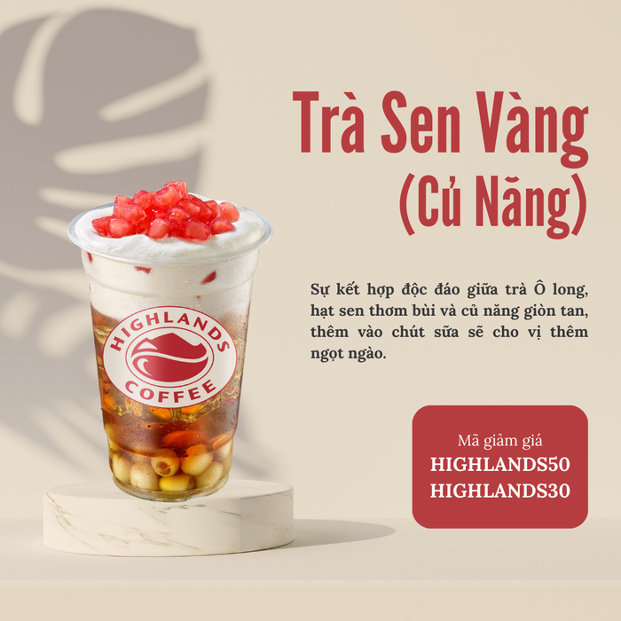 Thức uống được mến mộ bởi đông đảo fan của Highlands Coffee chưa bao giờ làm thực khách thất vọng. Với vị trà Ô long thượng hạng, hạt sen bùi, củ năng giòn tan.....đã tạo ra hương vị riêng biệt đặc trưng cho món nước uống này.