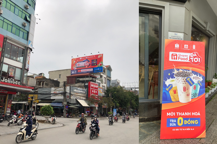 Những chiếc standee hay bảng hiệu màu da cam xuất hiện tại các hàng quán HOT 