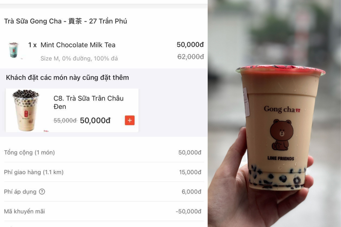 Nhanh tay săn được voucher giảm 50,000  đồng, C.T nhanh trí áp liền vào đơn trà sữa của mình