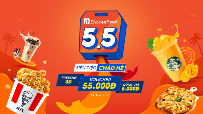 Chương trình 5.5 Siêu Tiệc Chào Hè mang đến bộ sưu tập các món đồng giá 5.000, mã giảm 55.000 cho đơn từ 170.000 đồng cùng hàng loạt voucher miễn phí vận chuyển.